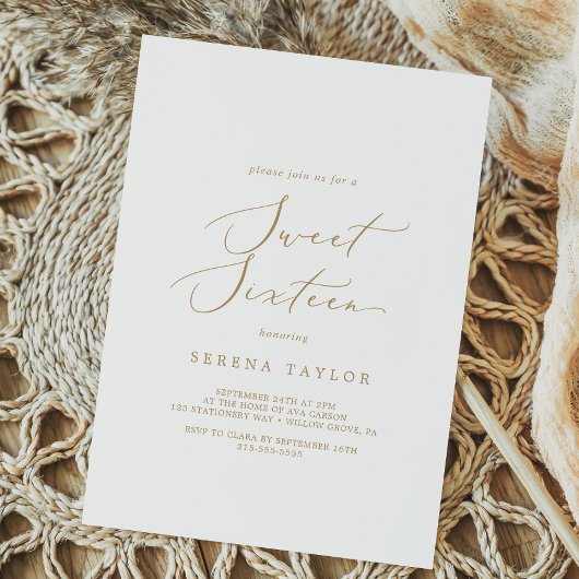 デリケート金ゴールド書道Sweet sixteen誕生日 招待状
