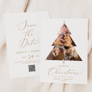 デリケート金ゴールド結婚クリスマスツリー写真ホリデー セーブザデート