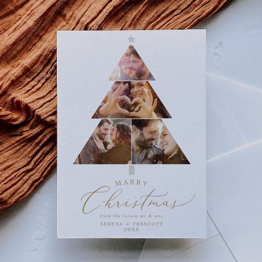 デリケート金ゴールド結婚クリスマス婚約写真 シーズンカード