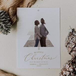 デリケート金ゴールド結婚クリスマス1婚約写真 シーズンカード