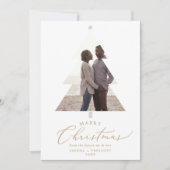 デリケート金ゴールド結婚クリスマス1婚約写真 シーズンカード (正面)