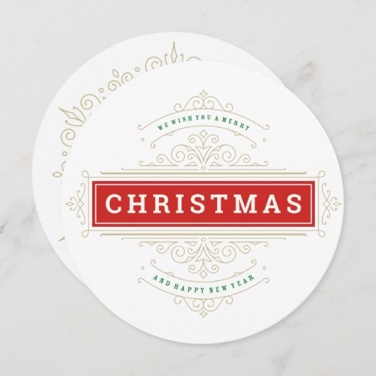 デリケート金ゴールド華美フレームホリディグリーティング シーズンカード (正面/裏面)