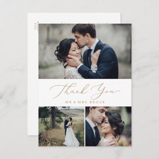 デリケート金ゴールド3 Photo Collageありがとう ポストカード (正面/裏面)