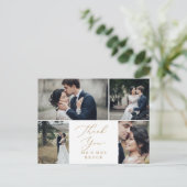 デリケート金ゴールド4写真テンプレートありがとう ポストカード (スタンド正面)