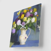 デリケート開花ウォールデコル スクエア壁時計 (傾斜)