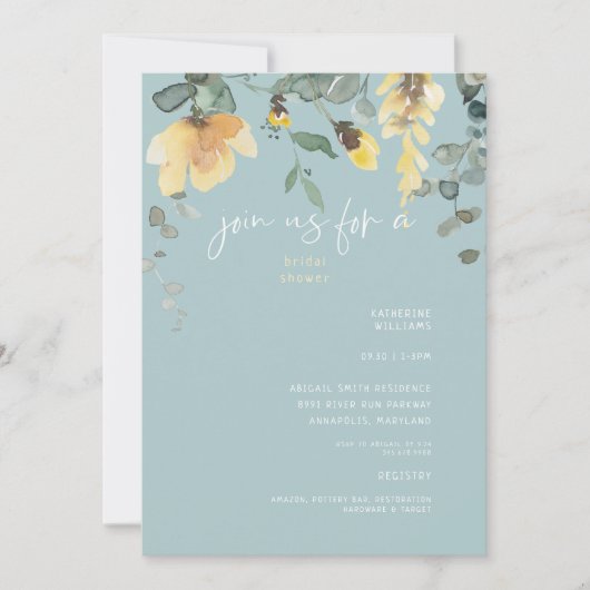 デリケート黄牡丹フローラブライダルシャワー 招待状 (正面)