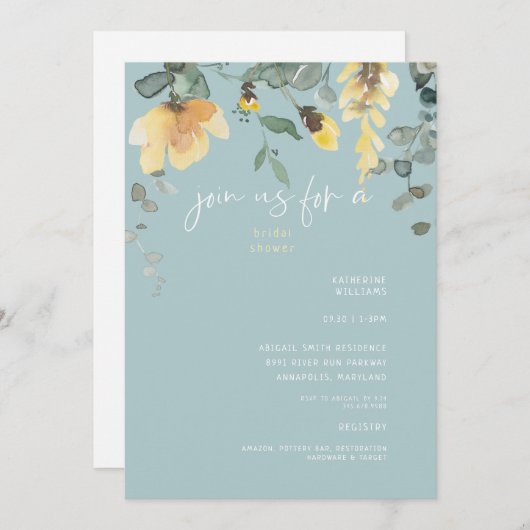 デリケート黄牡丹フローラブライダルシャワー 招待状 (正面/裏面)