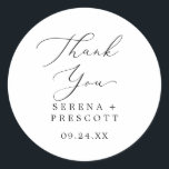 デリケート黒ありがとう結婚式の引き出物シール ラウンドシール<br><div class="desc">この繊細な黒感謝していの君の結婚式の引き出物シールは結婚式のレセプションにモダン最適である。ロマンチックなミニマルデザインは白い背景エレガントに素敵で黒いタイポグラフィを施し、きれいに見た目がシンプル美しい。名前、イベント(該当)、日付でステッカーもしラベルをパーソナライズする。ウェディングレセプションやブライダルシャワー、イベントなどにも使える!</div>