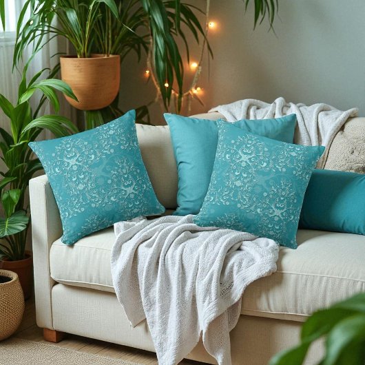 デリケート2トーンファンシーフローラティール（緑がかった色）ダマスク クッション