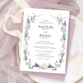 デリケートMauve,ほこりっぽいパープルパステルフローラ結婚ズ 招待状