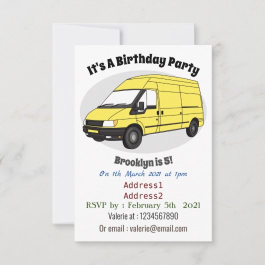 デリバリーバンイラストレーション 招待状 (正面)