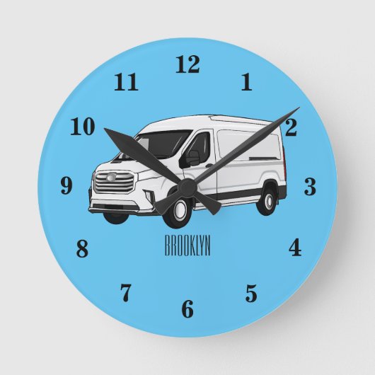 デリバリー・ヴァン・カートゥーン・イラストレーション ラウンド壁時計 (正面)