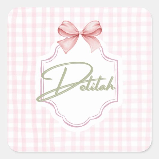 デリラパーソナライズされたベビーガール子供部屋ギンガム スクエアシール (正面)