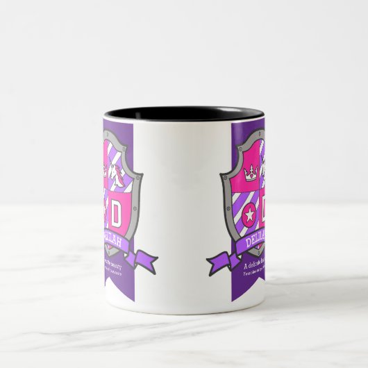 デリラ文字Dクレストピンクユニコーンの名前の意味 ツートーンマグカップ (中央)