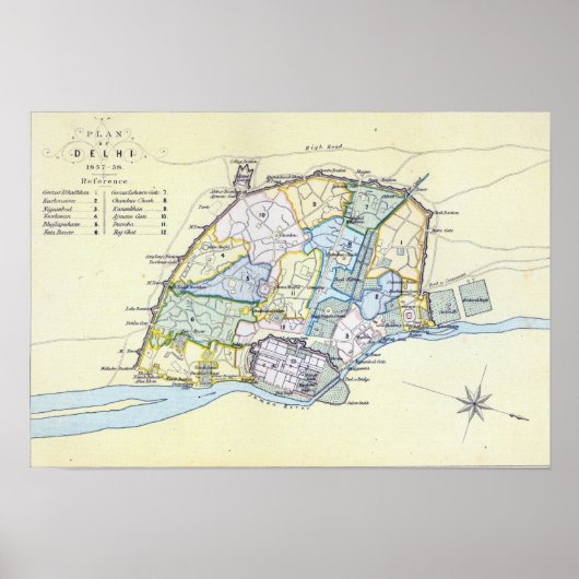 デリーの計画1857-58、Guyotによって刻まれた ポスター (正面)