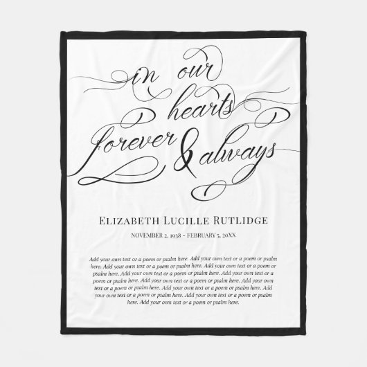 デルのハートフォーエバーブラック&ホワイト悔やみや弔慰 フリースブランケット (正面)