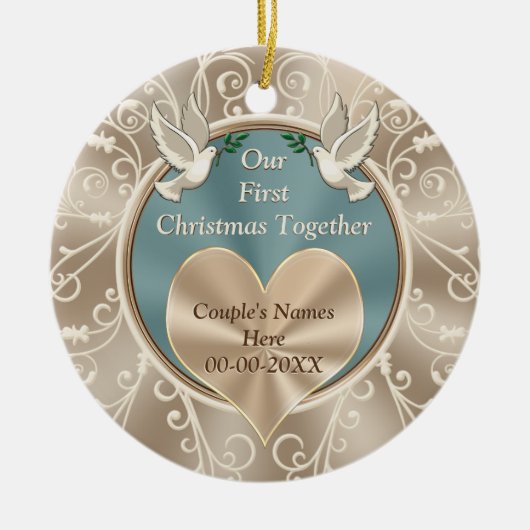 デルのパーソナライズされた初めてのクリスマス セラミックオーナメント (正面)