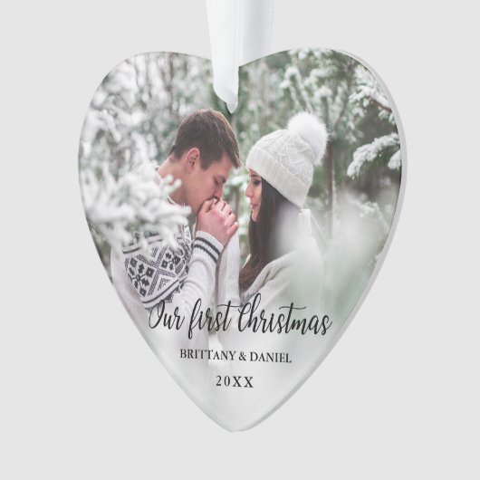 デルの初めてのクリスマスの前面と背面の写真ハート オーナメント (正面)