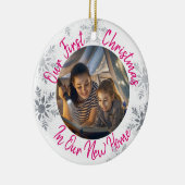 デルの初めてのクリスマスの新しいホーム（写真付き） -ピンク セラミックオーナメント (右)