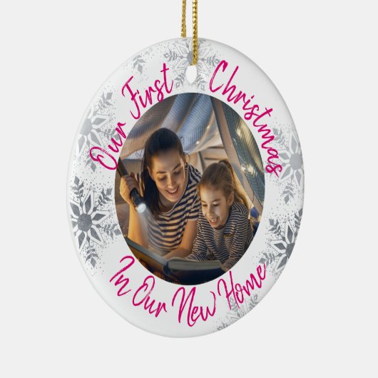 デルの初めてのクリスマスの新しいホーム（写真付き） -ピンク セラミックオーナメント (右)