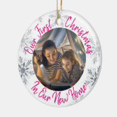 デルの初めてのクリスマスの新しいホーム（写真付き） -ピンク セラミックオーナメント (左)