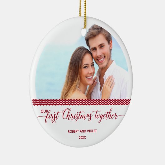 デルの初めてのクリスマスを一緒に – パーソナライズされた写真 セラミックオーナメント (右)