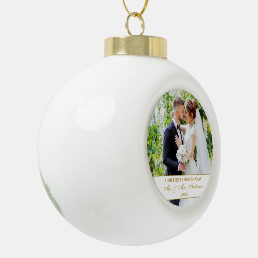 デルの初めてのクリスマスエレガントホワイト金ゴールド写真 セラミックボールオーナメント (左)