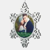 デルの初めてのクリスマスカップルフォトグリーン スノーフレークピューターオーナメント (右)