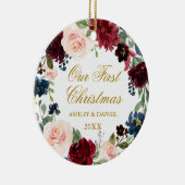 デルの初めてのクリスマスフローラリース金ゴールドフォトバック セラミックオーナメント (右)