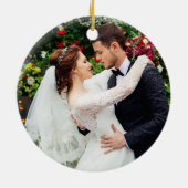 デルの初めてのクリスマスフローラリース金ゴールドフォトバック セラミックオーナメント (裏面)