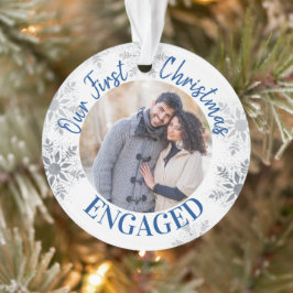 デルの初めてのクリスマス婚約したの青と銀の写真 オーナメント