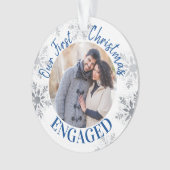デルの初めてのクリスマス婚約したの青と銀の写真 オーナメント (正面)