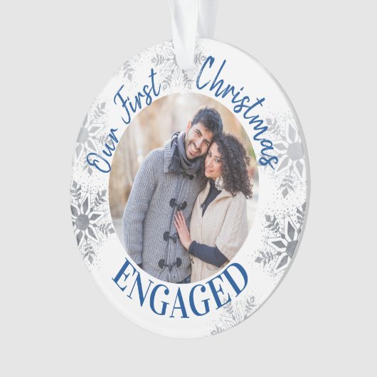 デルの初めてのクリスマス婚約したの青と銀の写真 オーナメント (正面)