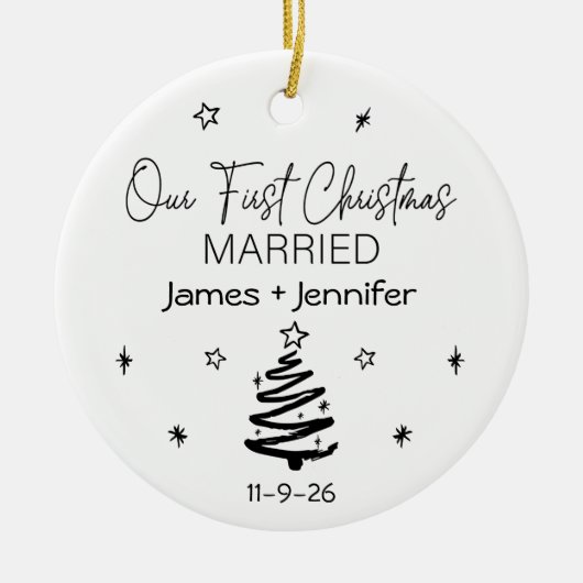 デルの初めてのクリスマス結婚した名前をカスタムすると写真 セラミックオーナメント (正面)