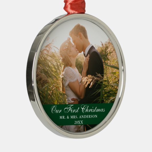デルの初めてのクリスマス結婚ズ·フォト·グリーン メタルオーナメント (右)