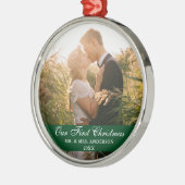 デルの初めてのクリスマス結婚ズ·フォト·グリーン メタルオーナメント (左)