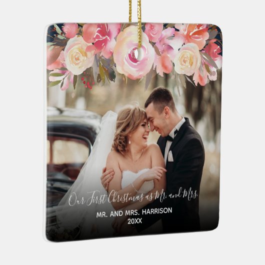 デルの初めてのクリスマスNewlyweds 2フォトフローラ セラミックオーナメント (右)