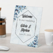 デルの青結婚色バラへようこそ 台座サイン (インサイチュ)