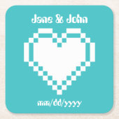 デルの8ビットハートのターコイズ紙Coaster スクエアペーパーコースター (正面)