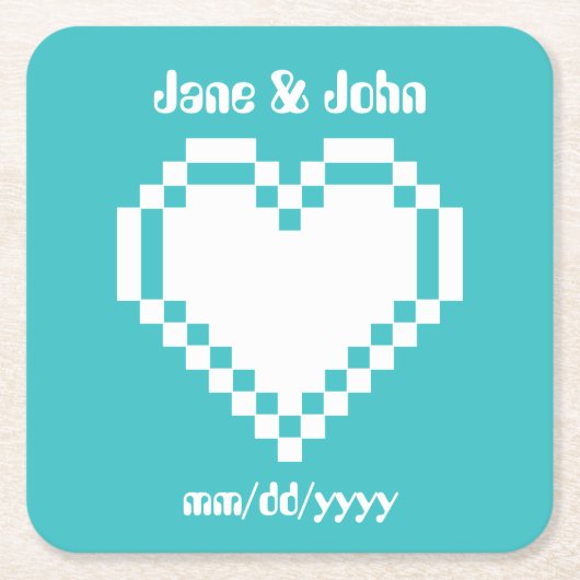 デルの8ビットハートのターコイズ紙Coaster スクエアペーパーコースター (正面)