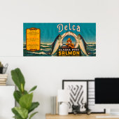 デルカブランドサーモンラベル – 青 ポスター (ホームオフィス)