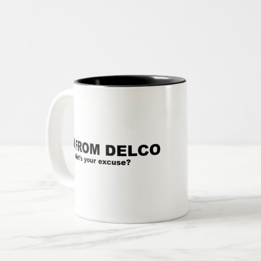 デルコ出身の私（あなたの言い訳は？） ツートーンマグカップ (正面左)
