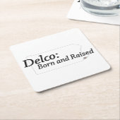 デルコ生まれと浮き上がり スクエアペーパーコースター (アングル)