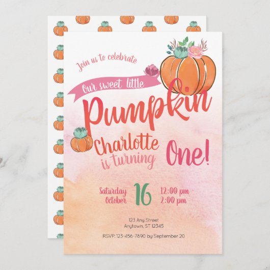 デルスイートリトルカボチャファースト誕生日招待状 招待状 (正面/裏面)