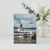 デルタクイーンリバーボートスチームボートウォーターカラーアート ポストカード (スタンド正面)