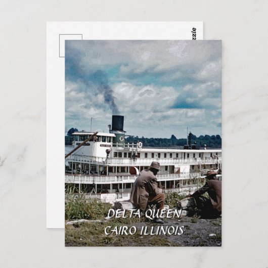 デルタクイーンリバーボートスチームボートウォーターカラーアート ポストカード (正面/裏面)