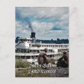 デルタクイーンリバーボートスチームボートウォーターカラーアート ポストカード (正面)