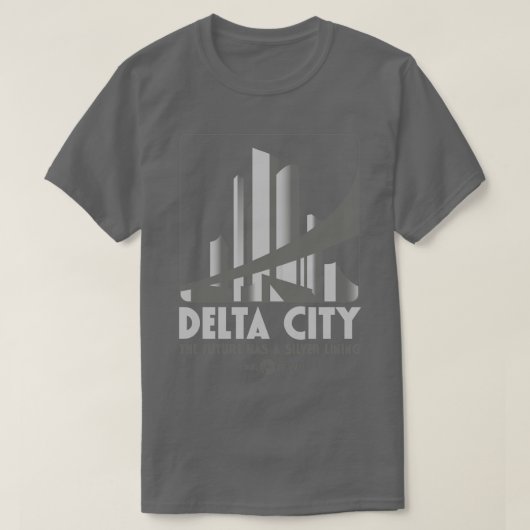 デルタシティ未来はシルバーの裏地を持つ Tシャツ (デザイン正面)
