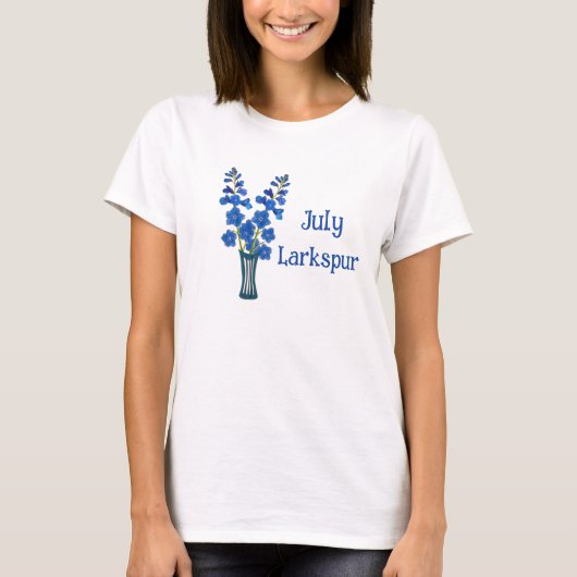 デルフィニウムの水彩画アート 7月の誕生日 Tシャツ (正面)