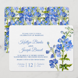 デルフィニウムの花の青い水の色結婚のアート 招待状